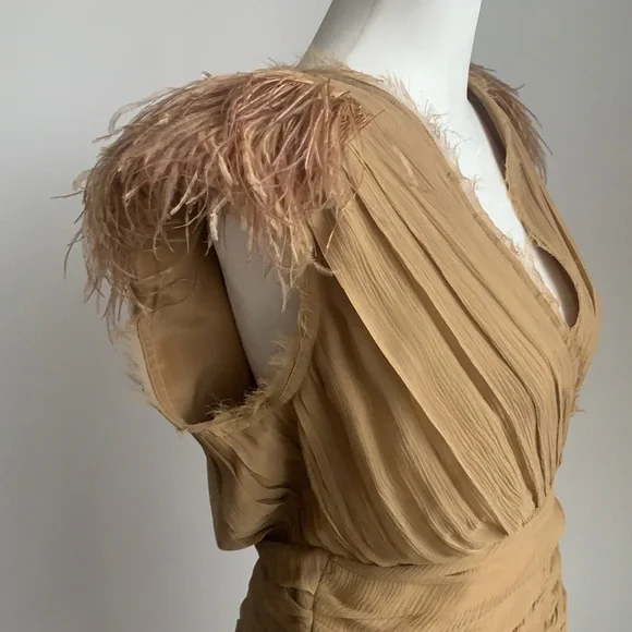 Madison Marcus 100% Silk Feathered Shoulder Dress - Picture 3 of 5